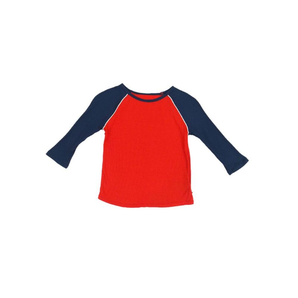 Tommy Hilfiger Big Girl's Colorblock 3/4 Sleeve Rib Tee - Chinese Red